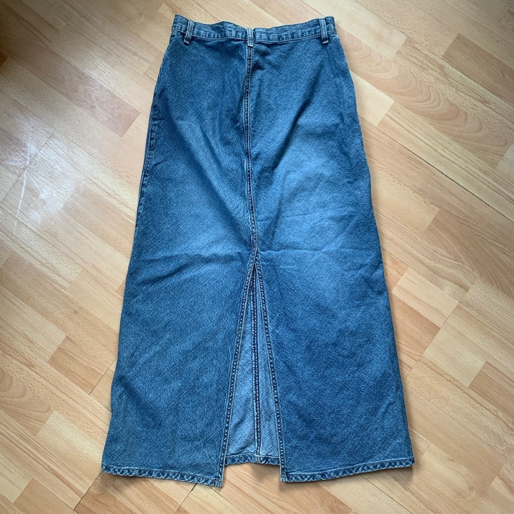 Low waisted Denim maxi Skirt with slit a line cut super flattering US 3/4 S XS - Picture 3 of 9